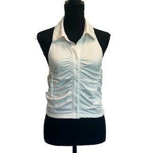 Forever 21 white collared ruched draped button front halter top Sz L